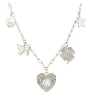 Jennifer Miller 5 Charm Necklace w Paperclip Chain - White Gold Plated